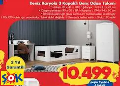 GARAJ HOME DENİZ KARYOLA 3 KAPAKLI GENÇ ODASI TAKIMI